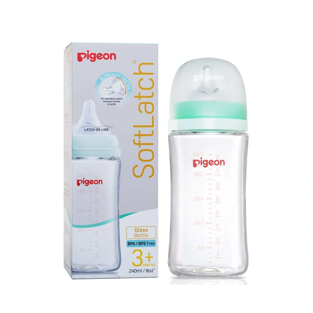 Glass Nursing Bottle with Softlatch Nipple 240ml