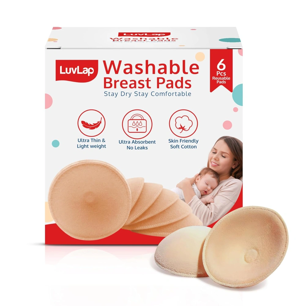 LuvLap Washable Maternity Nursing Breast Pads, 6 Pcs